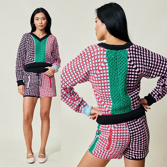 NWT Lingua Franca NYC Simko Crochet Shorts Glacier Pink Multi Size: Medium - Picture 7 of 7